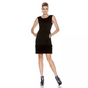 NEW Adrienne Landau Little Black Dress with Faux Fur Shirt Hem Sleeveless XS